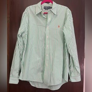Ralph Lauren Green and White Striped Shirt